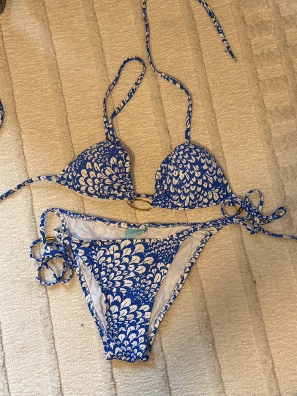 Melissa Odabash Blue and White Fan Bikini with Gold Ring
